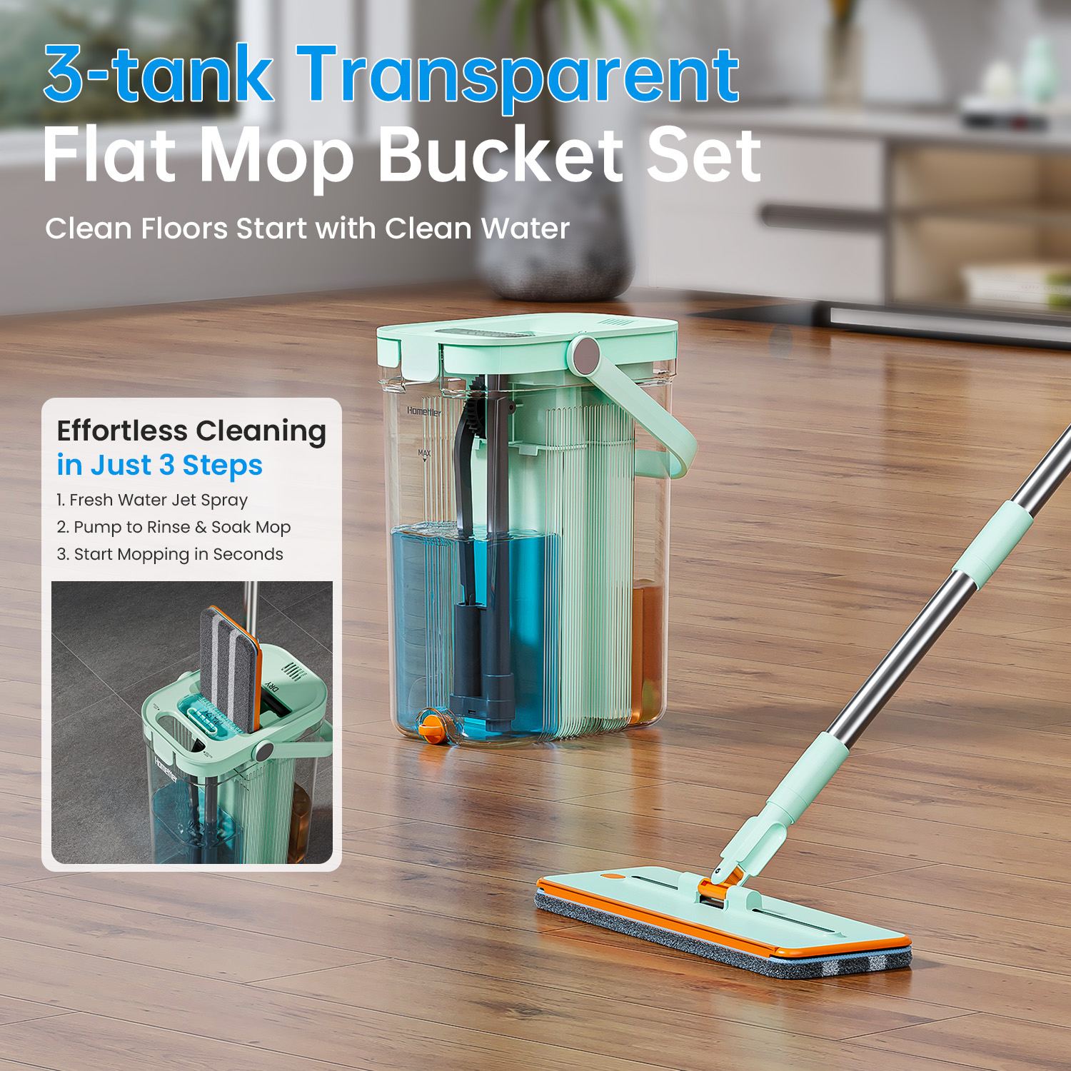 CleanEarth mop bucket set in a home kitchen