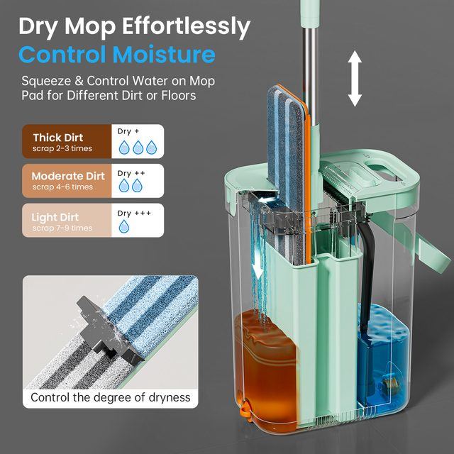 Squeezing and controlling moisture on the mop pad