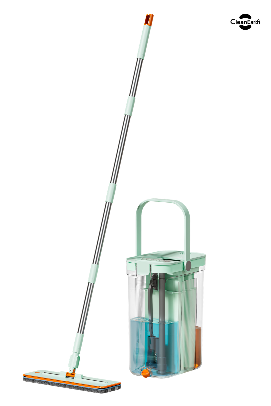 CleanEarth transparent flat mop and 3-tank bucket set
